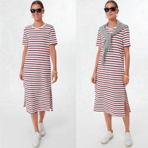 Tuckernuck Pomander Place Short-Sleeve Midi Dress in Red Navy Stripe (SMALL)